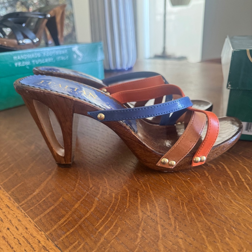 Italian Shoemaker, Open-heeled Leather Sandals - Multicolor - Size 8